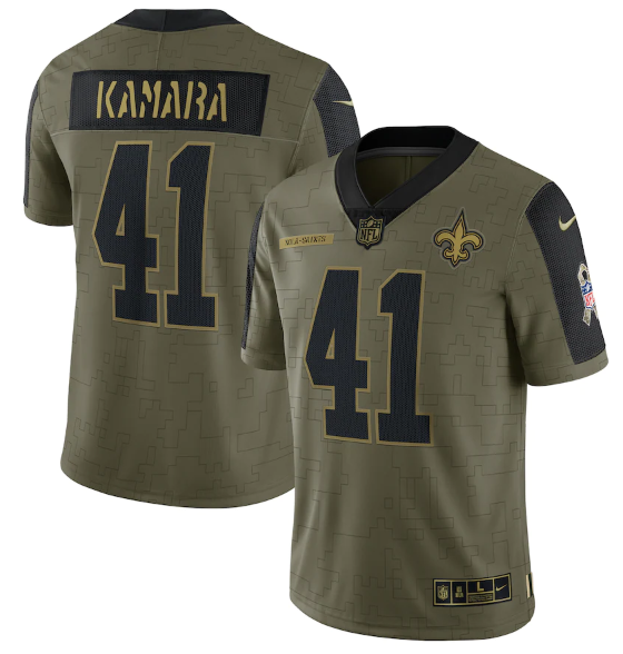 Men's New Orleans Saints #41 Alvin Kamara 2021 Olive Salute To Service Limited Stitched Jersey